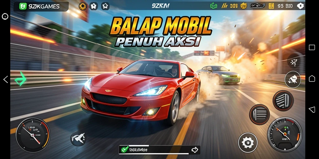 Tampilan gameplay Racing yang menegangkan dan mendebarkan.