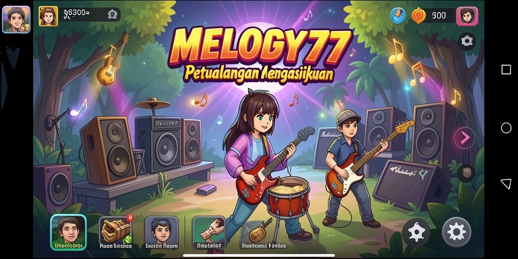 Tampilan gameplay yang penuh warna dan energik dari MELODY77.