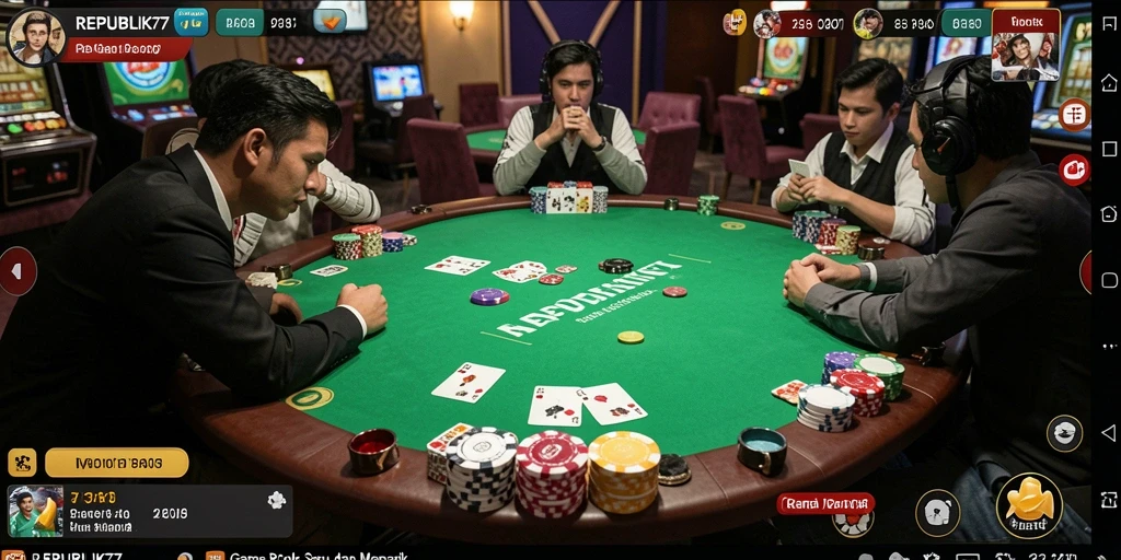 Screenshot utama REPUBLIK77 yang menampilkan momen seru permainan Poker.