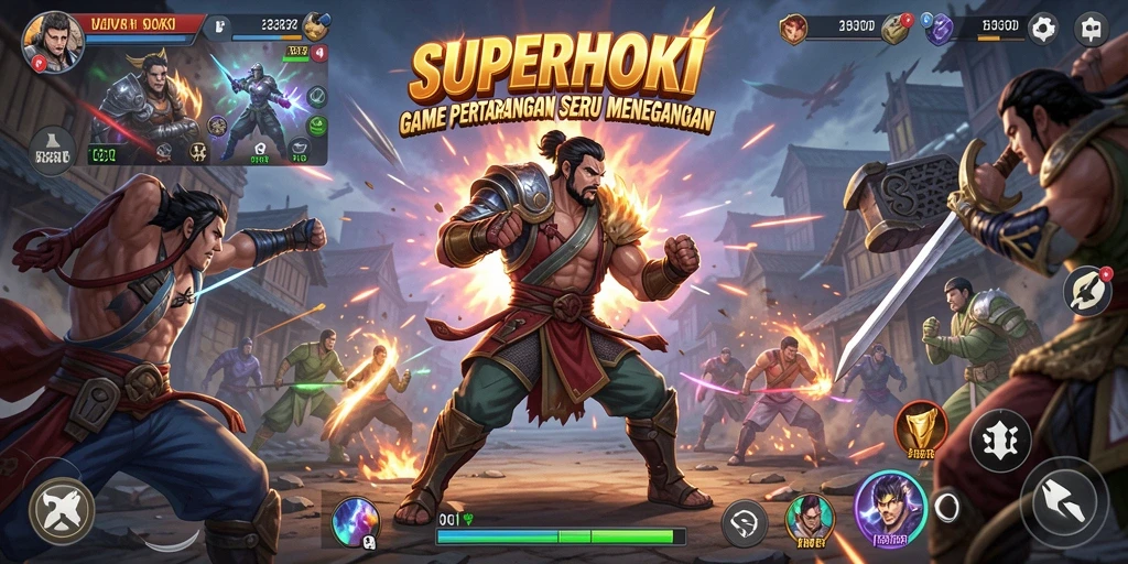 Tampilan screenshot SUPERHOKI menampilkan aksi pertarungan yang seru dan dinamis.